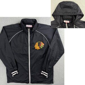 Chicago Blackhawks Jacket Mens Large Black Indian Mitchell And Ness NHL Hockey 1